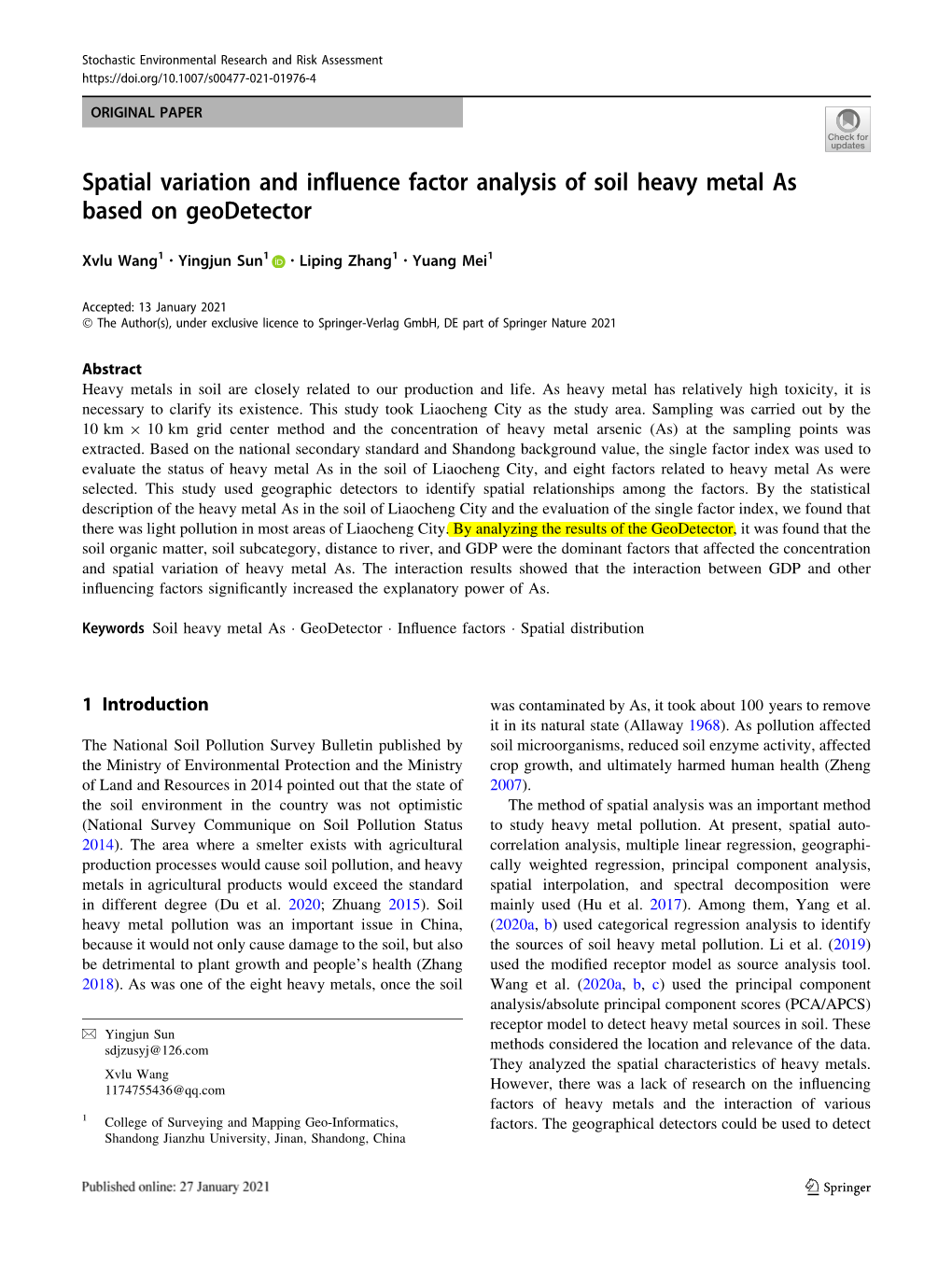 Spatial Variation and Influence Factor Analysis of Soil Heavy Metal As Based on Geodetector