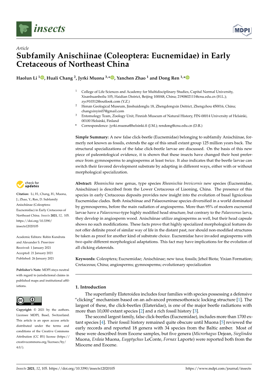 Coleoptera: Eucnemidae) in Early Cretaceous of Northeast China