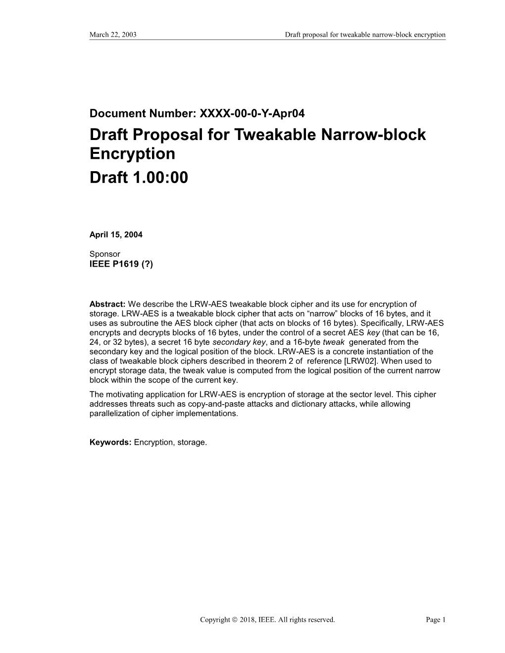 Draft Proposal for Tweakable Narrow-Block Encryption