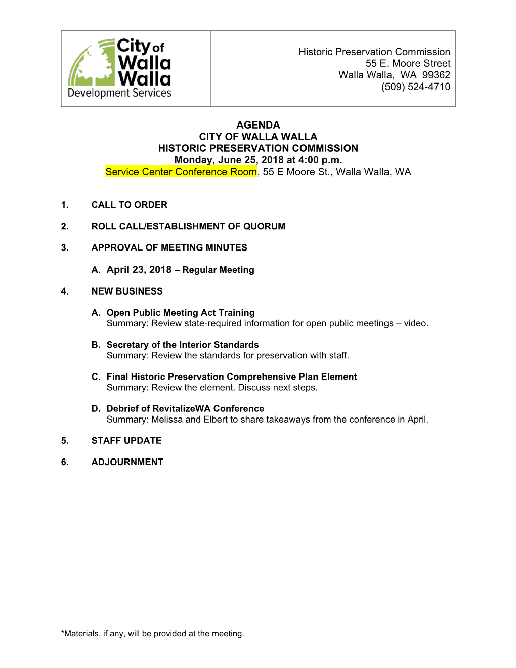 Historic Preservation Commission 55 E. Moore Street Walla Walla, WA 99362 (509) 524-4710