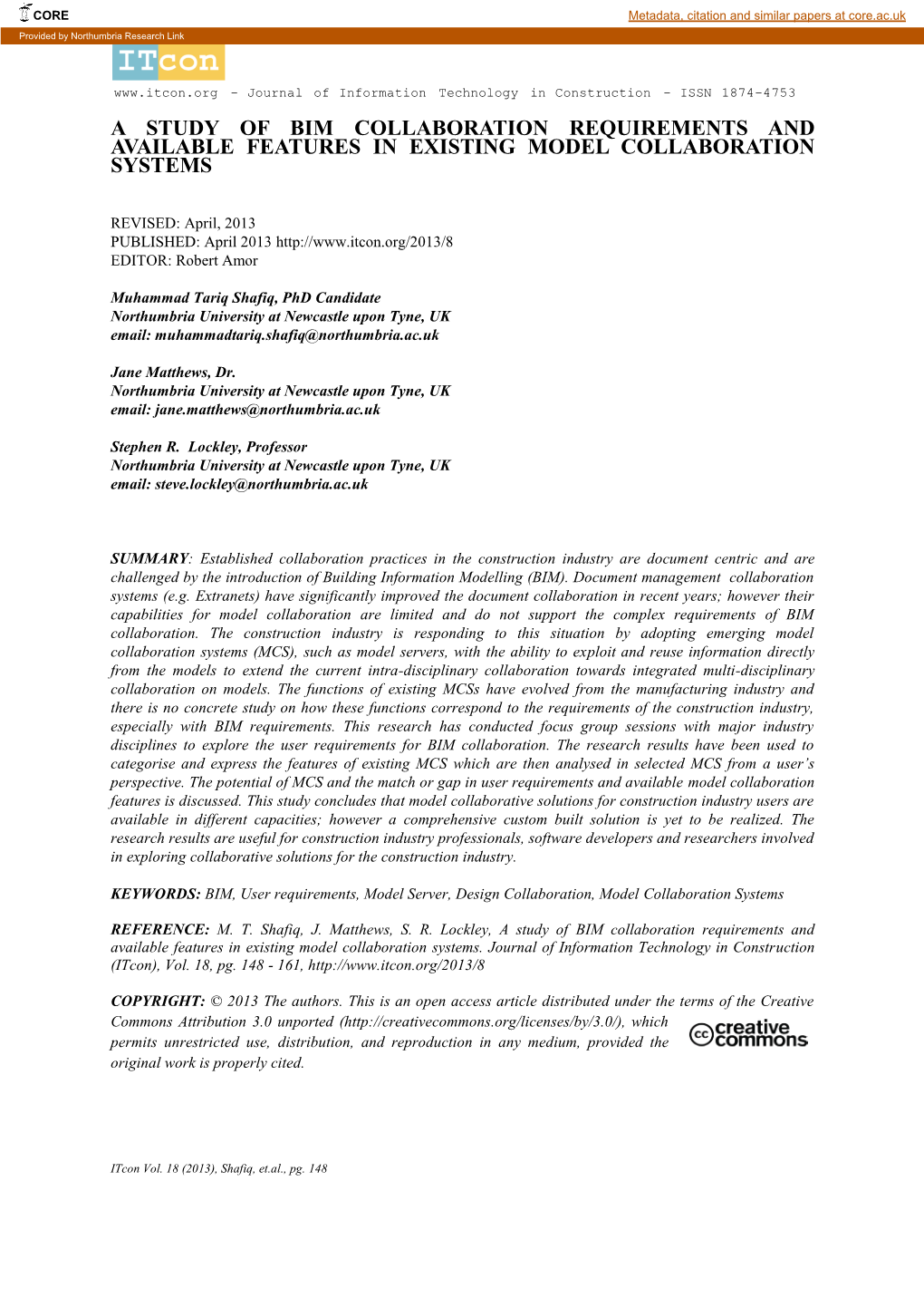 A Study of Bim Collaboration Requirements and Available Features in Existing Model Collaboration Systems