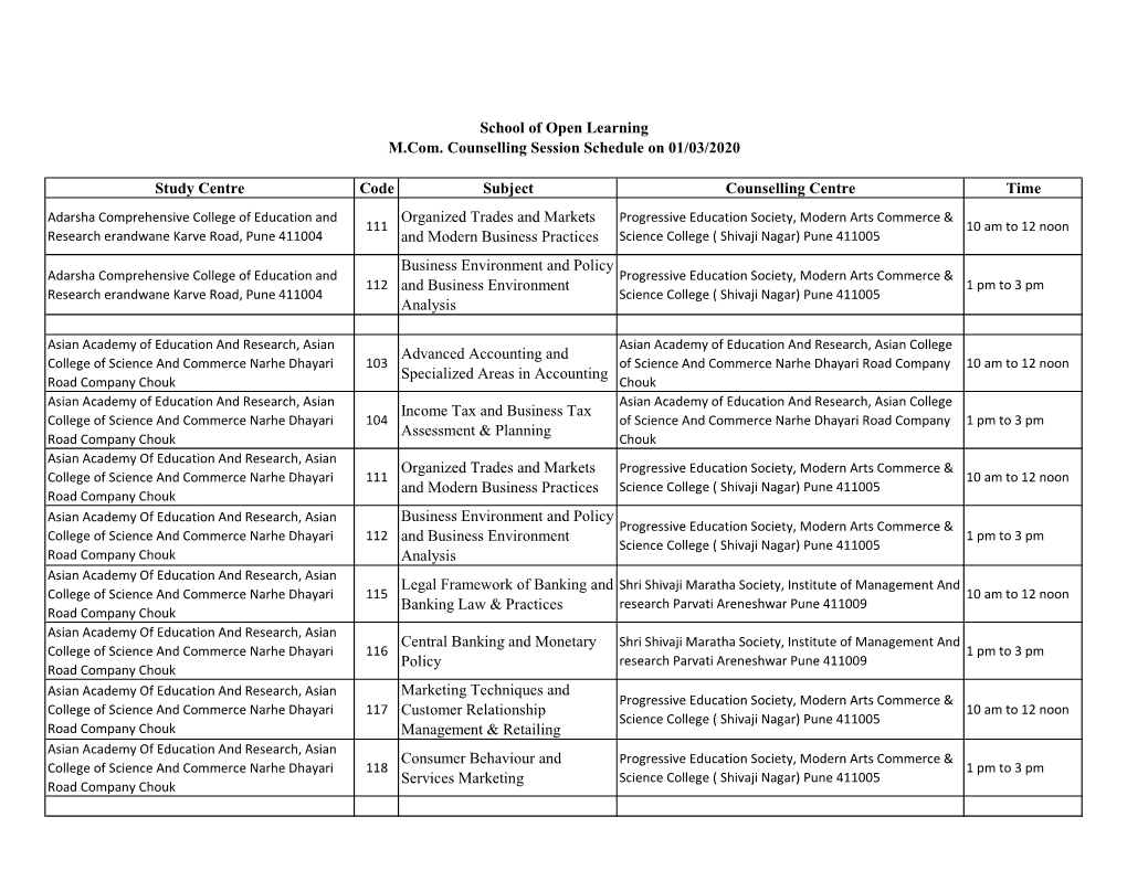 1 March 2020 Schedule.Xlsx