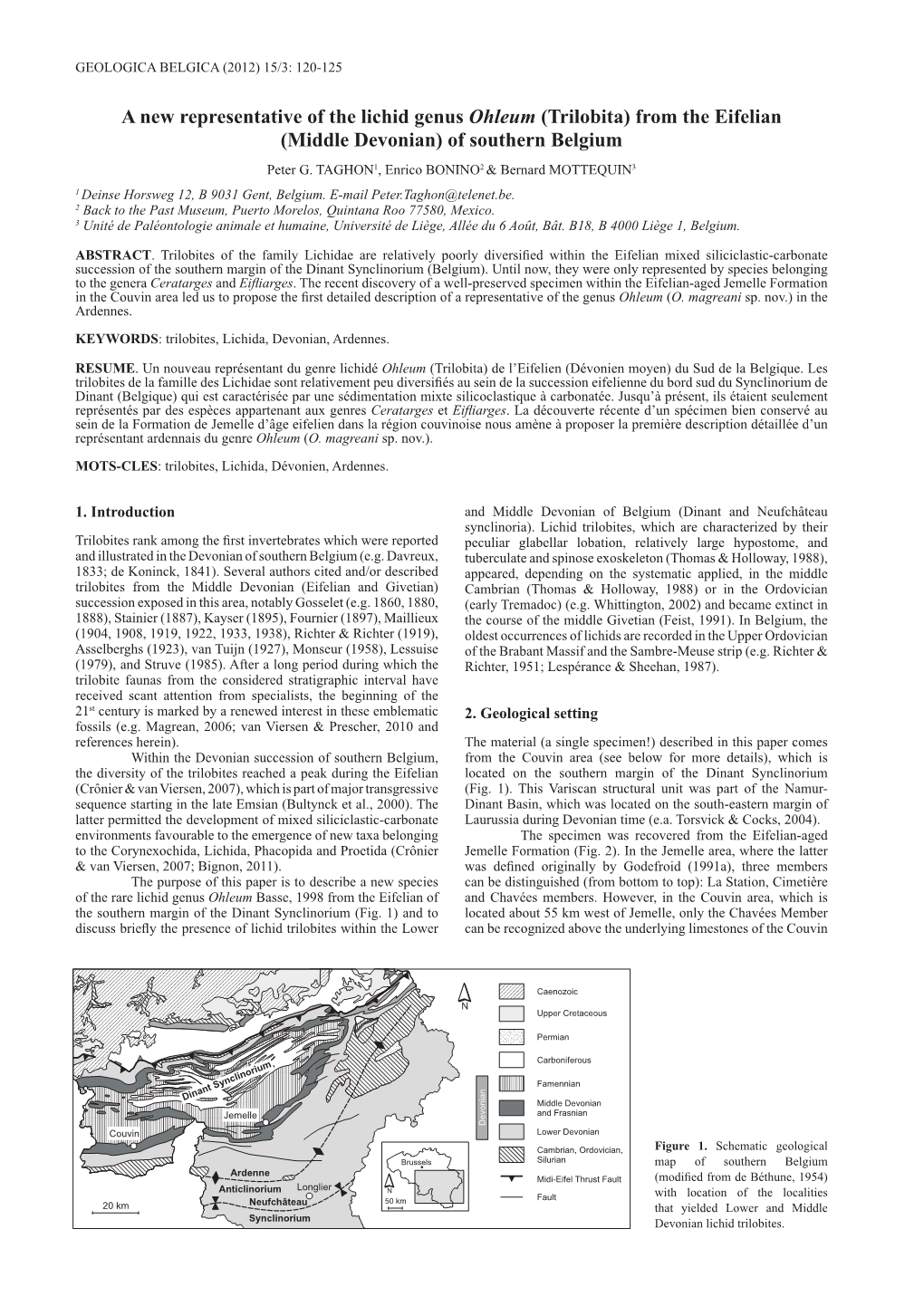 From the Eifelian (Middle Devonian) of Southern Belgium Peter G