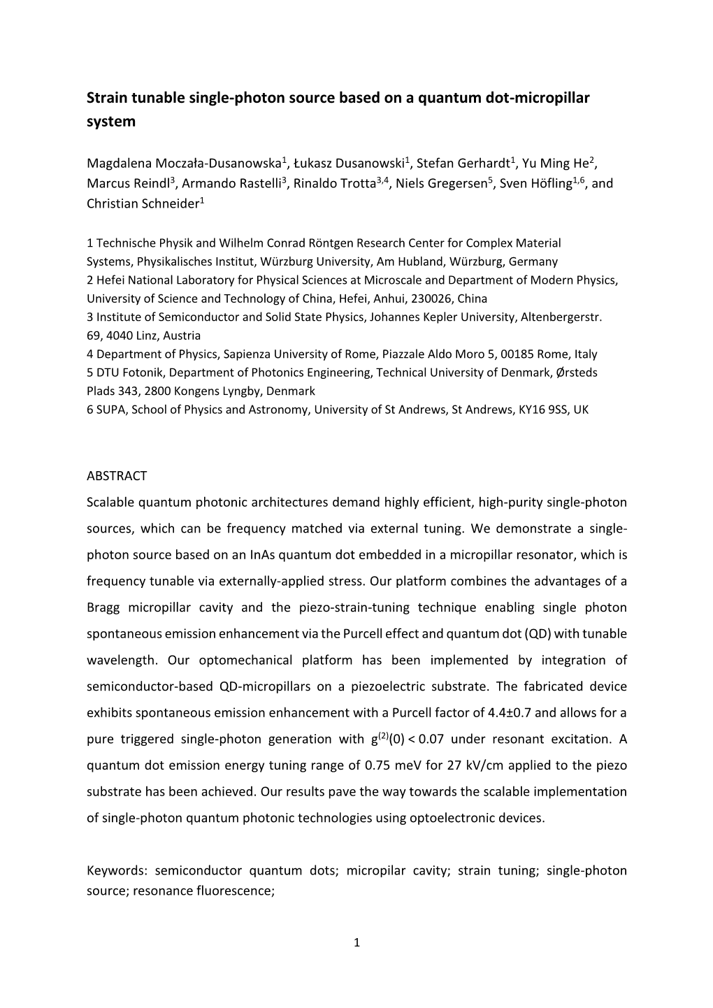 Strain Tunable Single-Photon Source Based on a Quantum Dot-Micropillar System