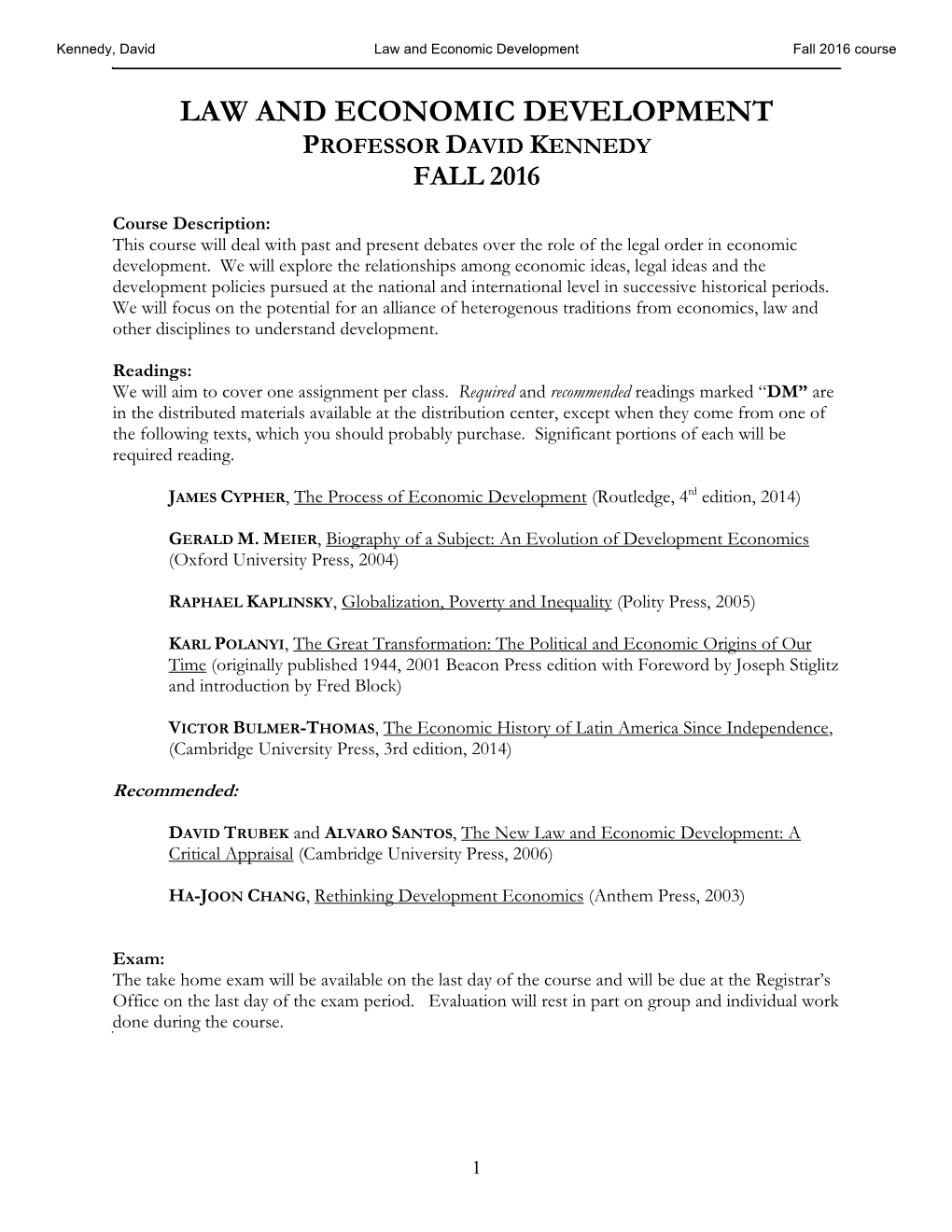 Law and Economic Development Fall 2016 Course