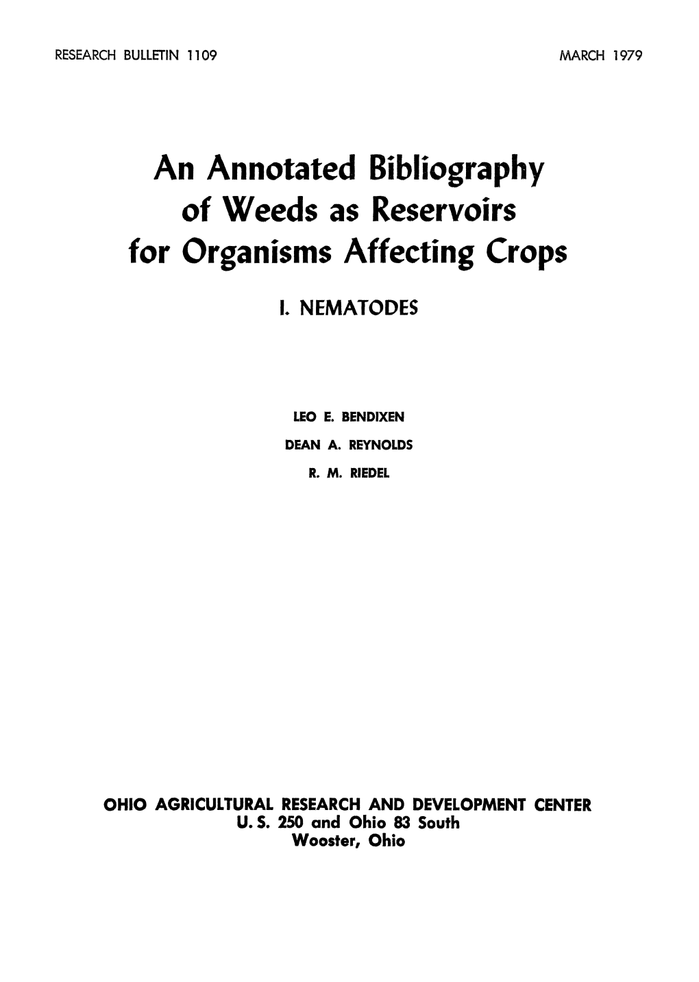 An Annotated Bibliography of Weeds As Reservoirs for Organisms Affecting Crops