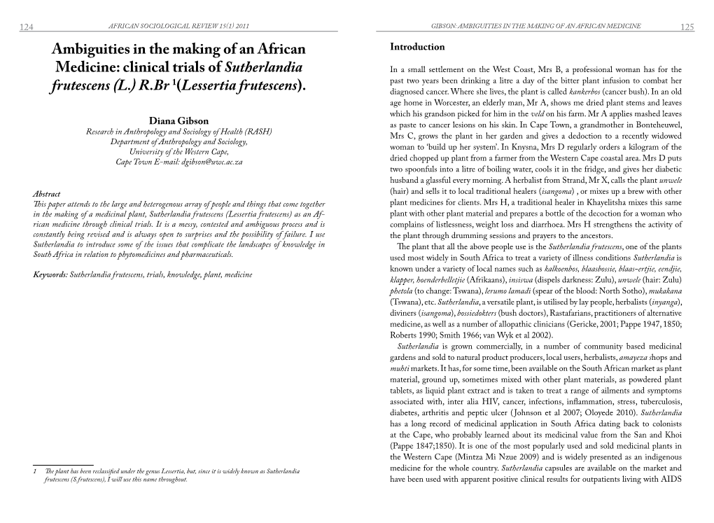 Clinical Trials of Sutherlandia Frutescens