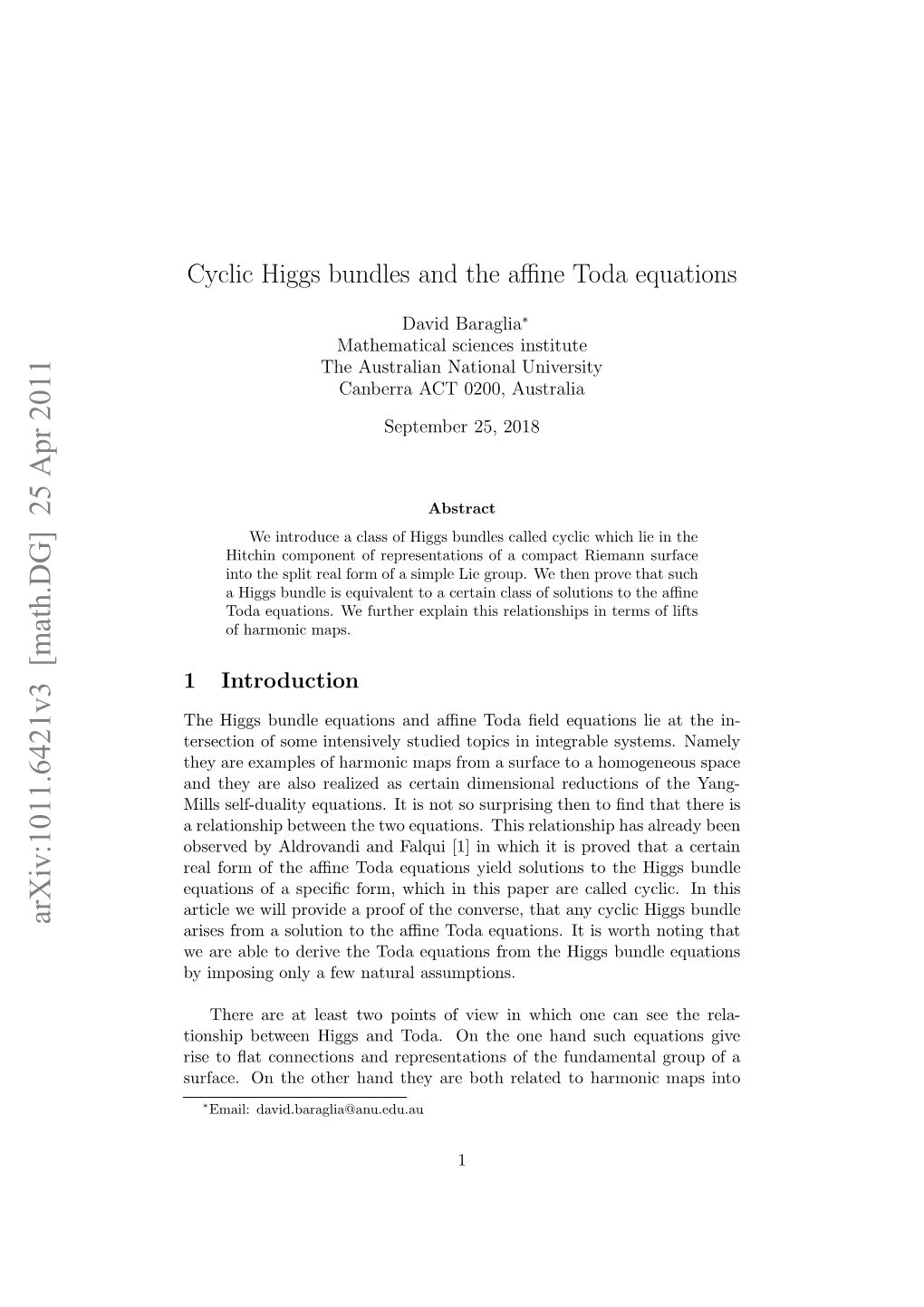 Cyclic Higgs Bundles and the Affine Toda Equations