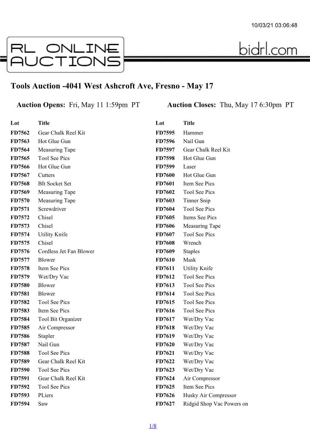 Tools Auction -4041 West Ashcroft Ave, Fresno - May 17
