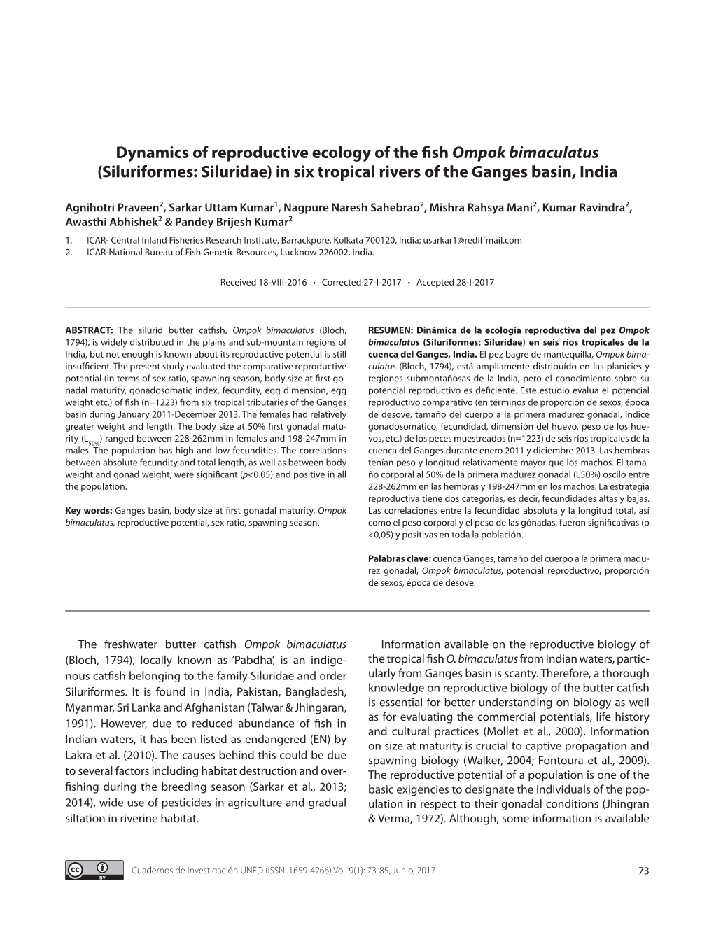 Dynamics of Reproductive Ecology of the Fish Ompok Bimaculatus