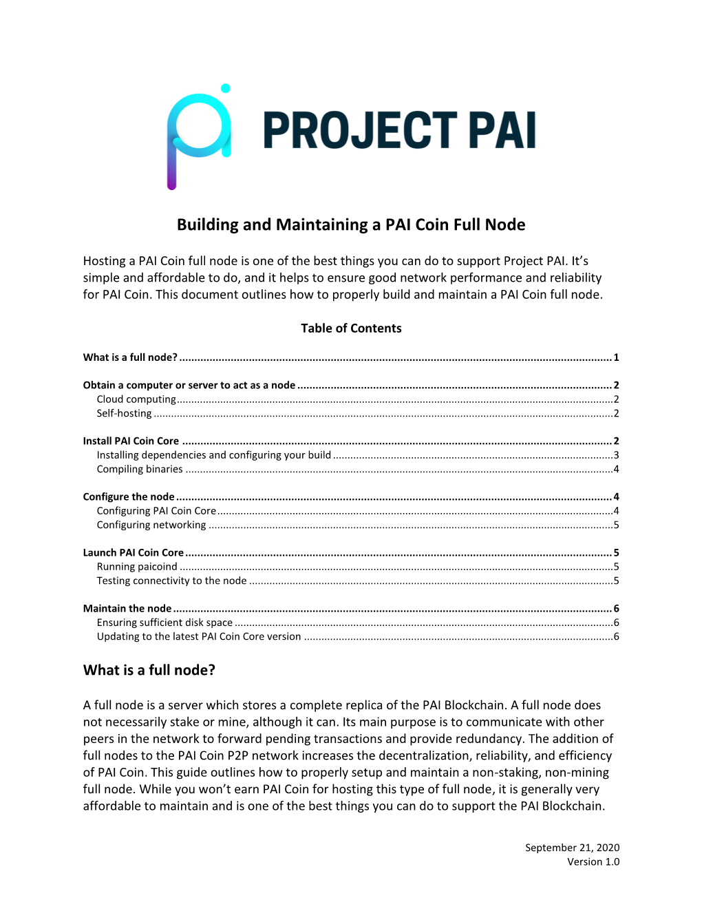 Building and Maintaining a PAI Coin Full Node