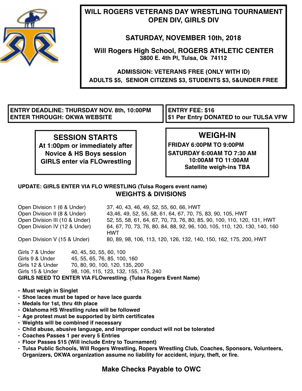 Will Rogers Veterans Day Open/Girls Wrestling Tournament