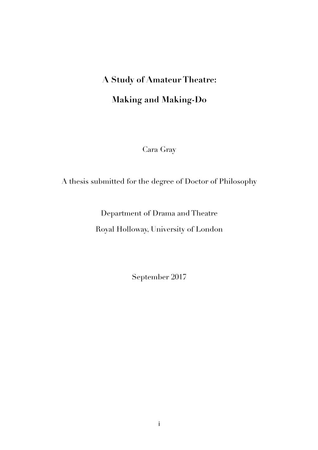 A Study of Amateur Theatre: Making and Making-Do