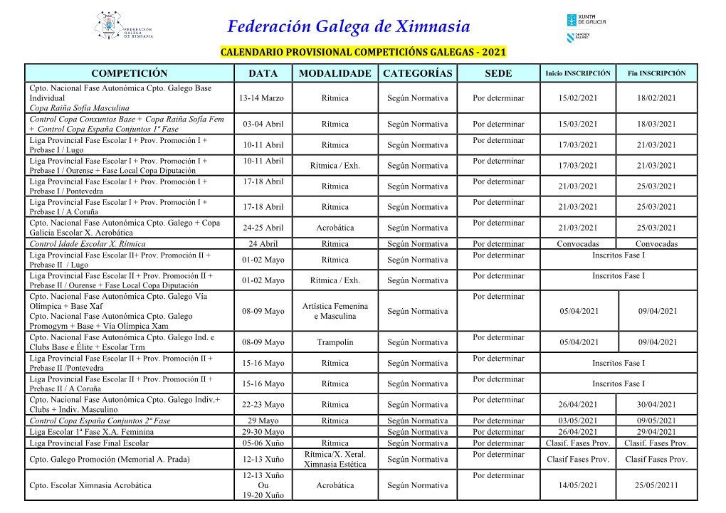 Calendario Galego Provisional