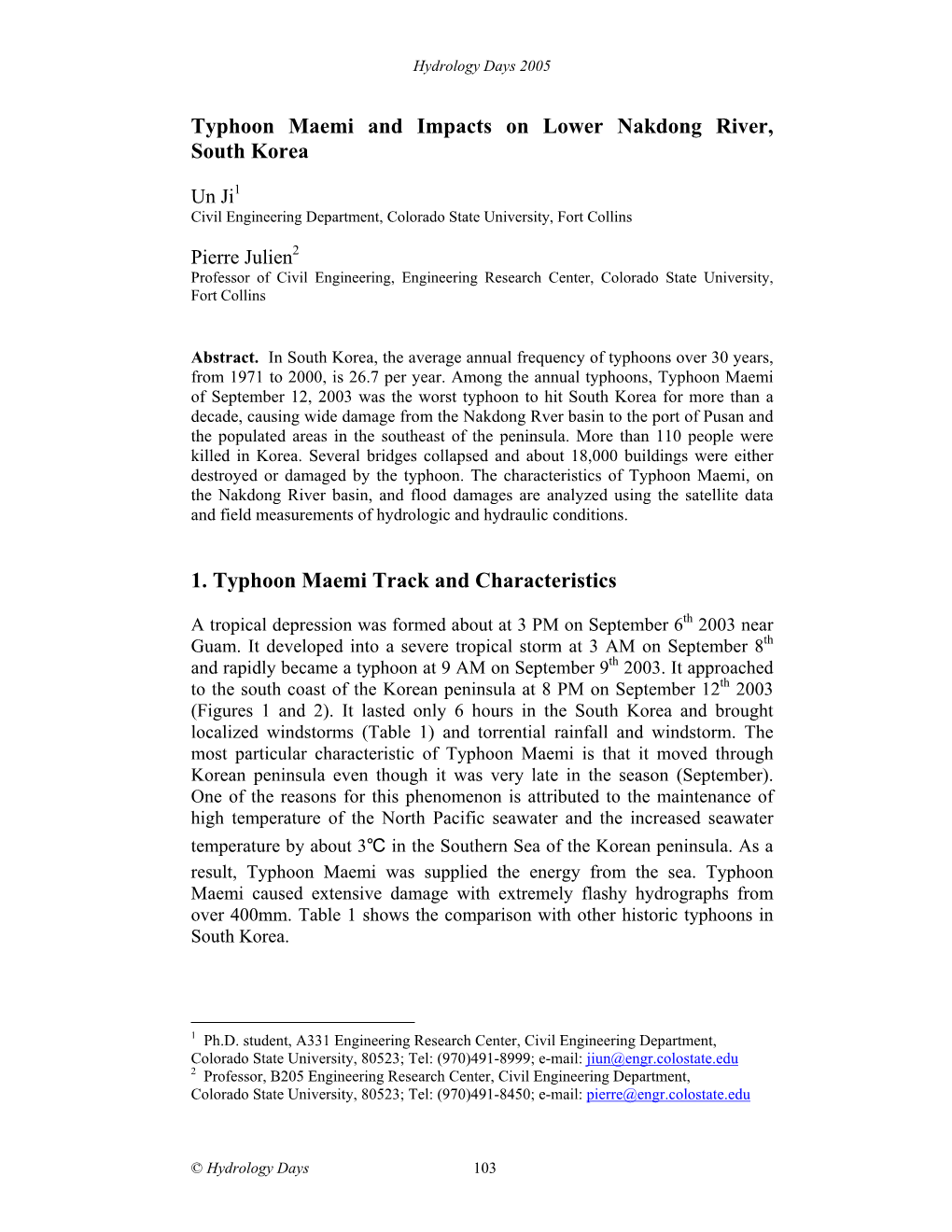 Typhoon Maemi and Impacts on Nakdong River