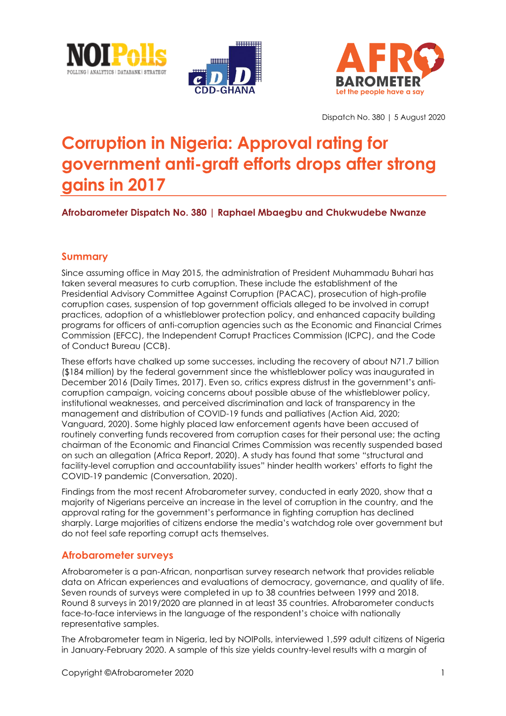 Corruption in Nigeria: Approval Rating for Government Anti-Graft Efforts Drops After Strong Gains in 2017