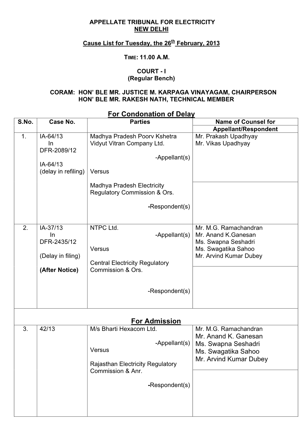 Appellate Tribunal for Electricity New Delhi