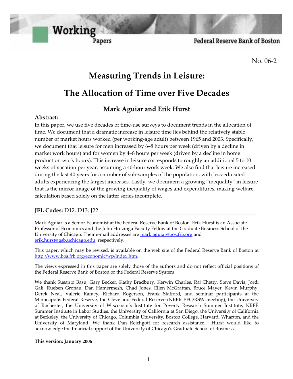 Measuring Trends in Leisure: the Allocation of Time Over Five Decades