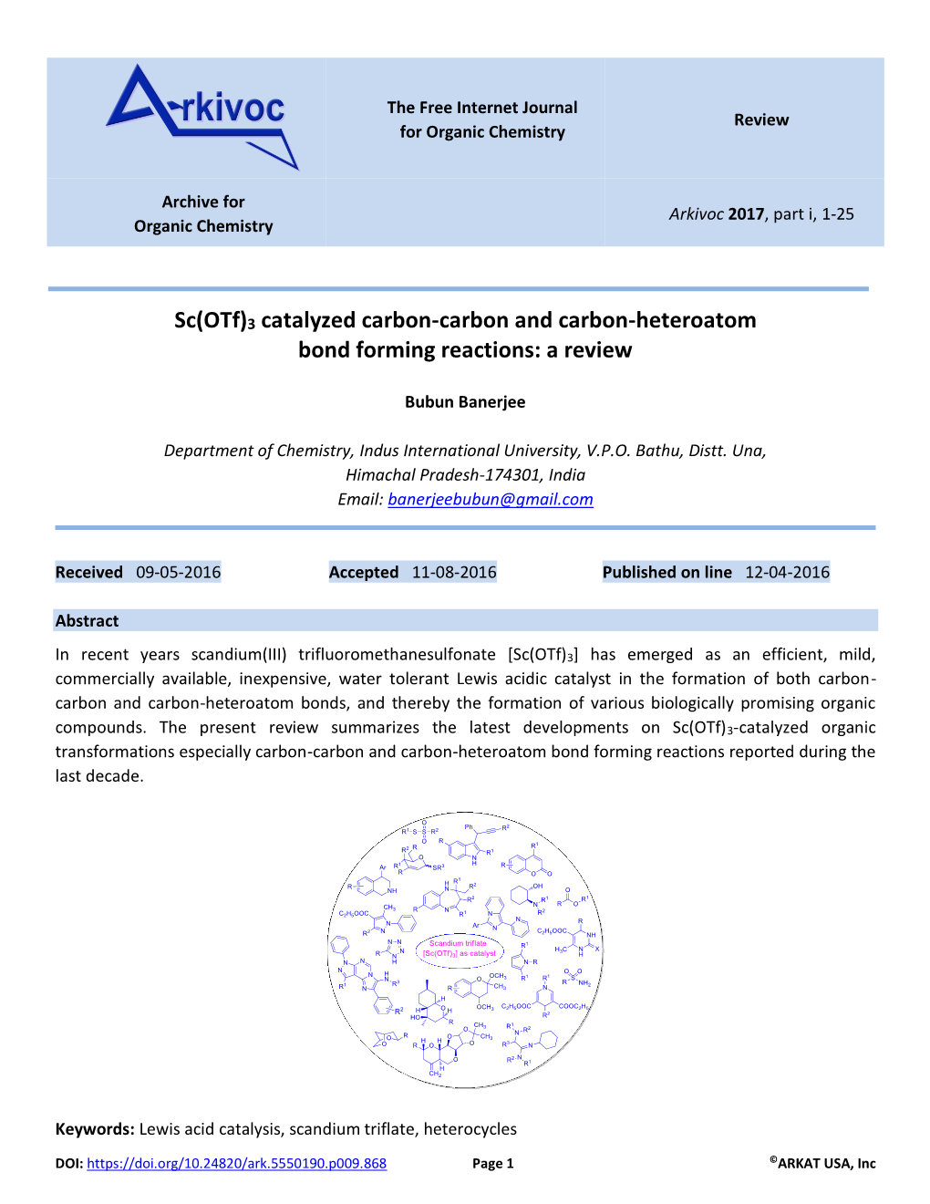 Sc(Otf)3 Catalyzed Carbon-Carbon and Carbon-Heteroatom Bond Forming Reactions: a Review