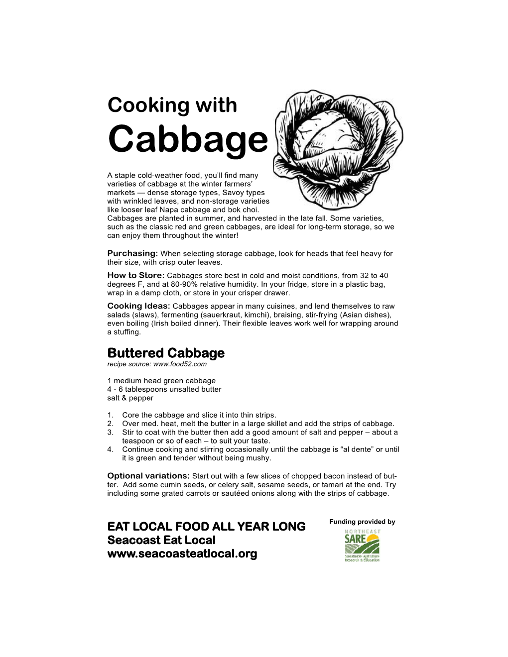 Cabbage Recipe Card.Single