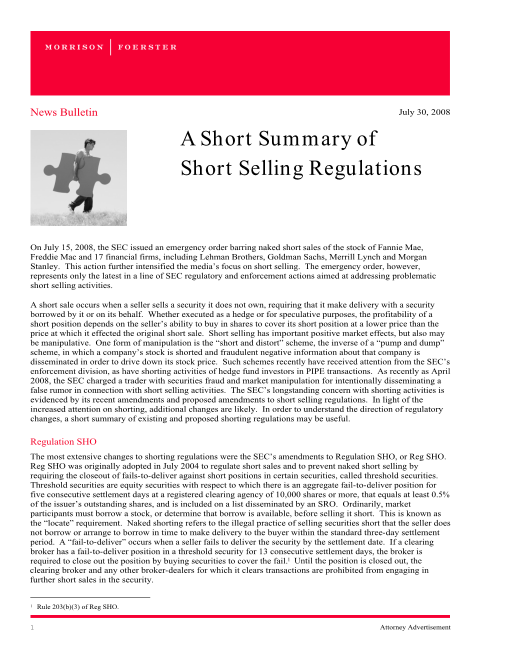 A Short Summary of Short Selling Regulations