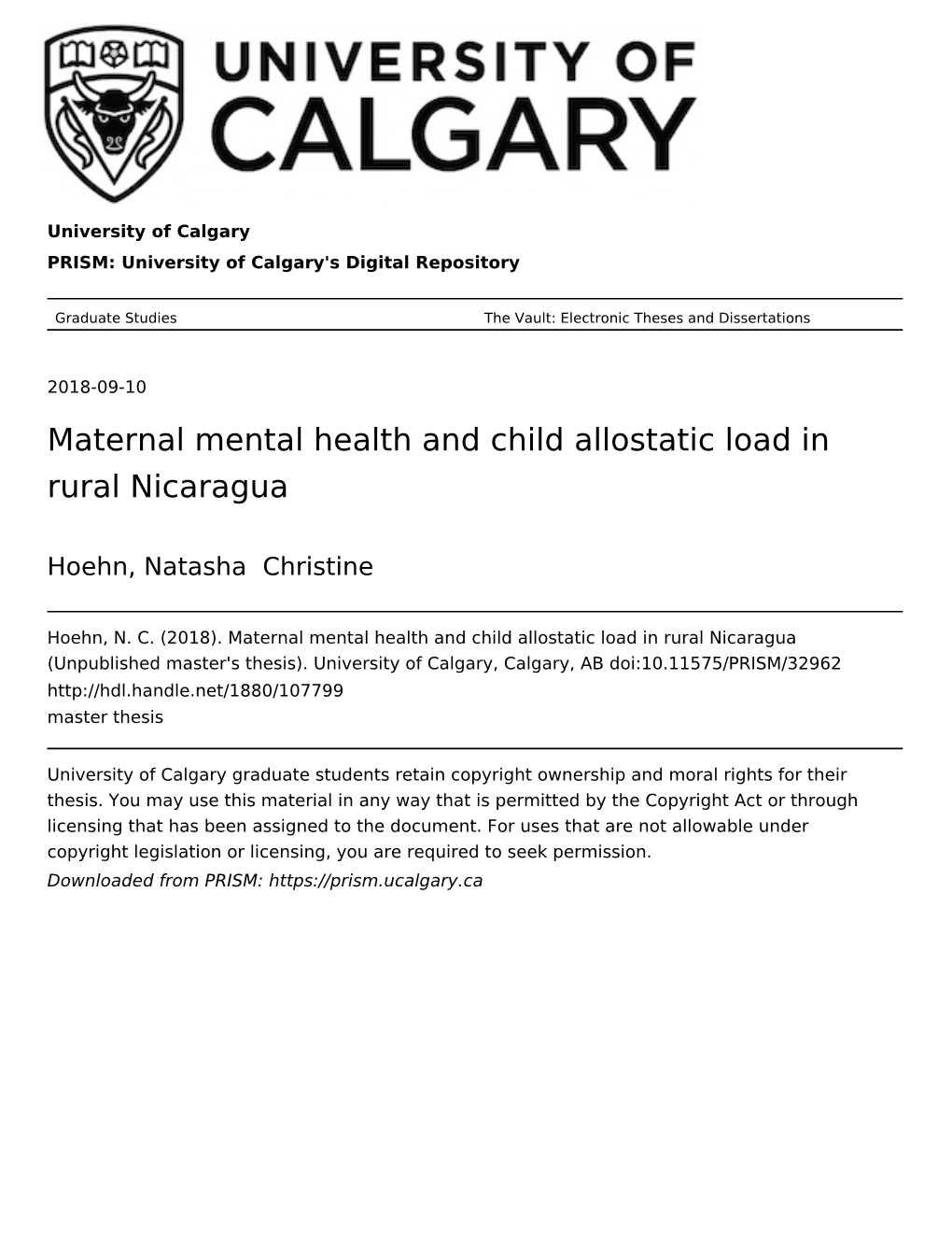 Maternal Mental Health and Child Allostatic Load in Rural Nicaragua