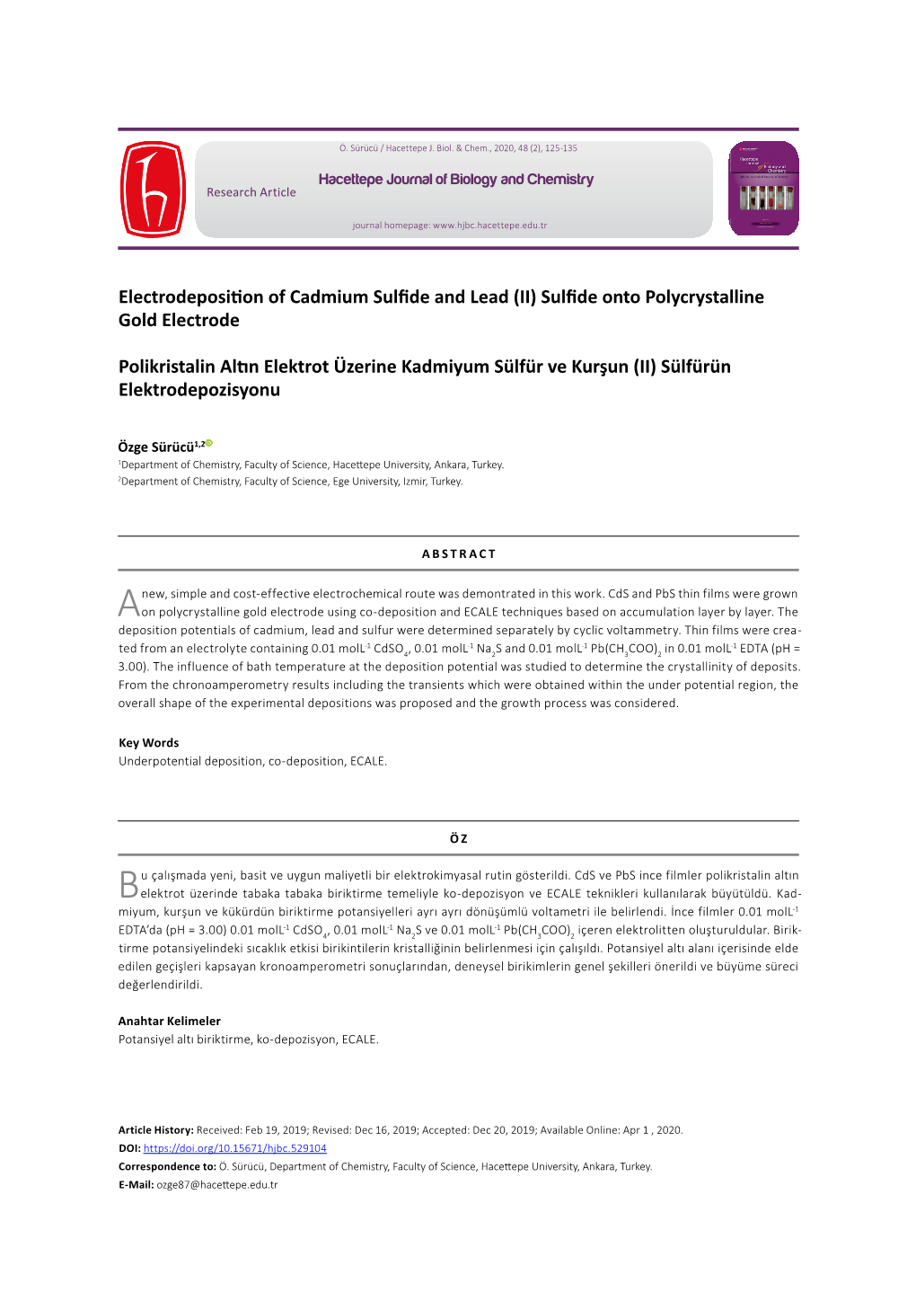 Electrodeposition of Cadmium Sulfide and Lead (II) Sulfide Onto Polycrystalline Gold Electrode