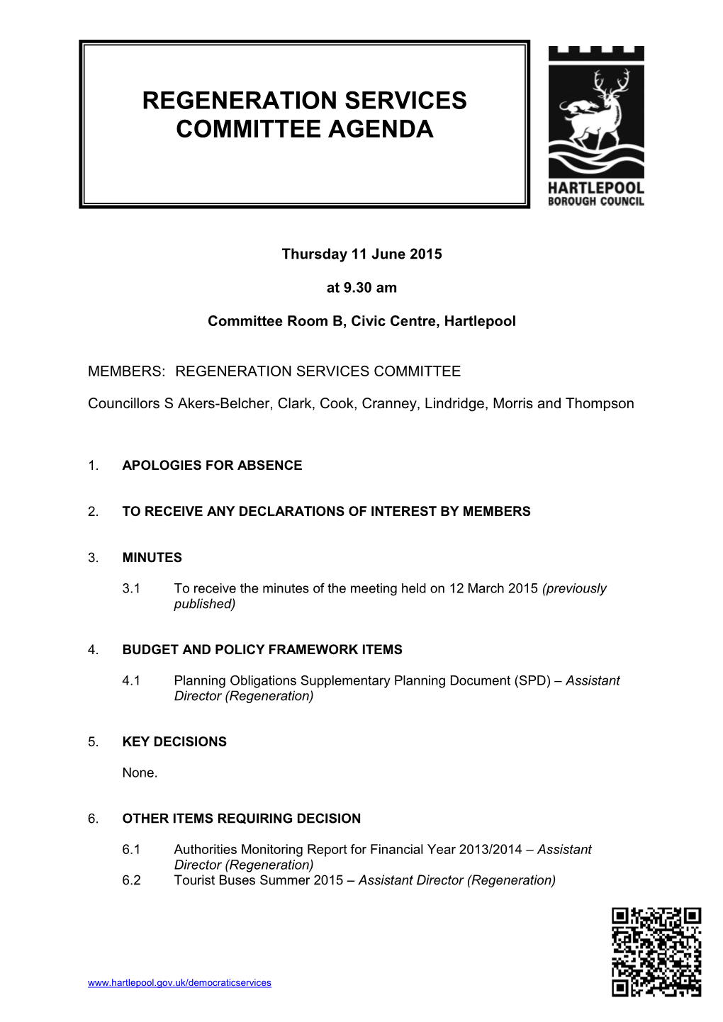 Regeneration Services Committee Agenda