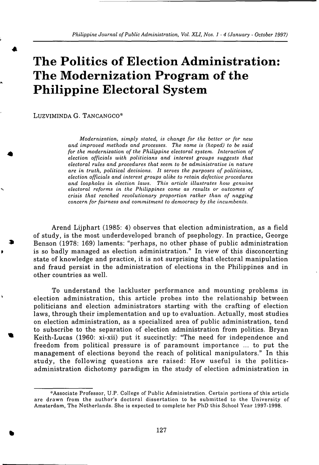 The Politics of Election Administration: the Modernization Program of the Philippine Electoral System