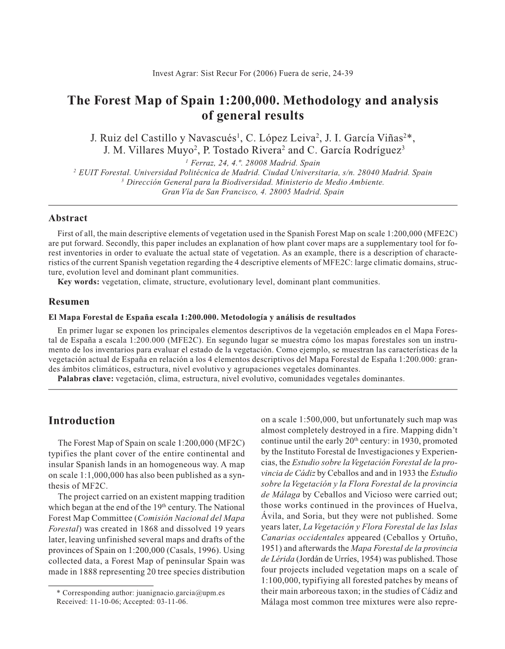 The Forest Map of Spain 1:200,000. Methodology and Analysis of General Results J