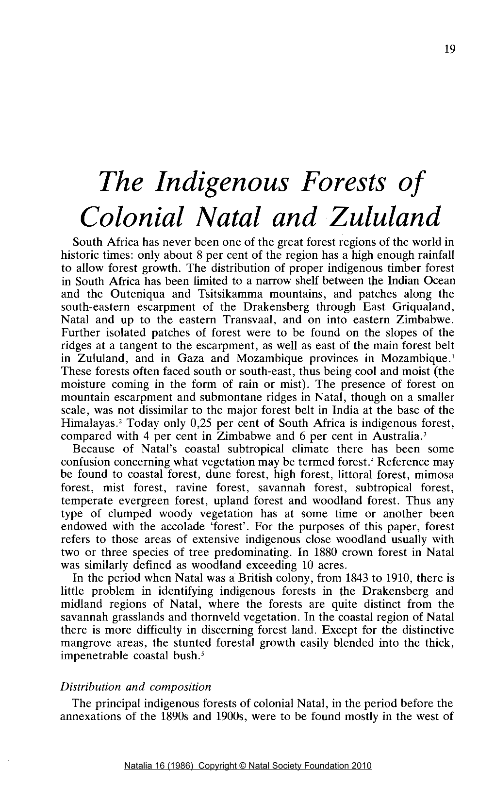 The Indigenous Forests of Colonial Natal and Zululand Donal P