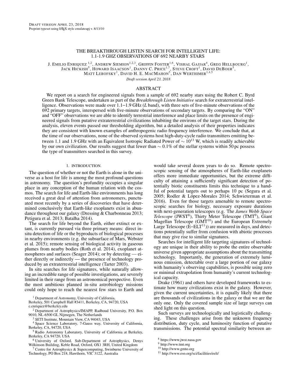 1.1-1.9 Ghz Observations of 692 Nearby Stars