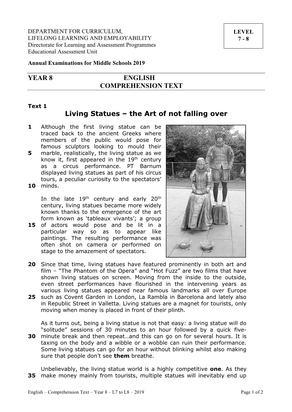 YEAR 8 ENGLISH COMPREHENSION TEXT Living