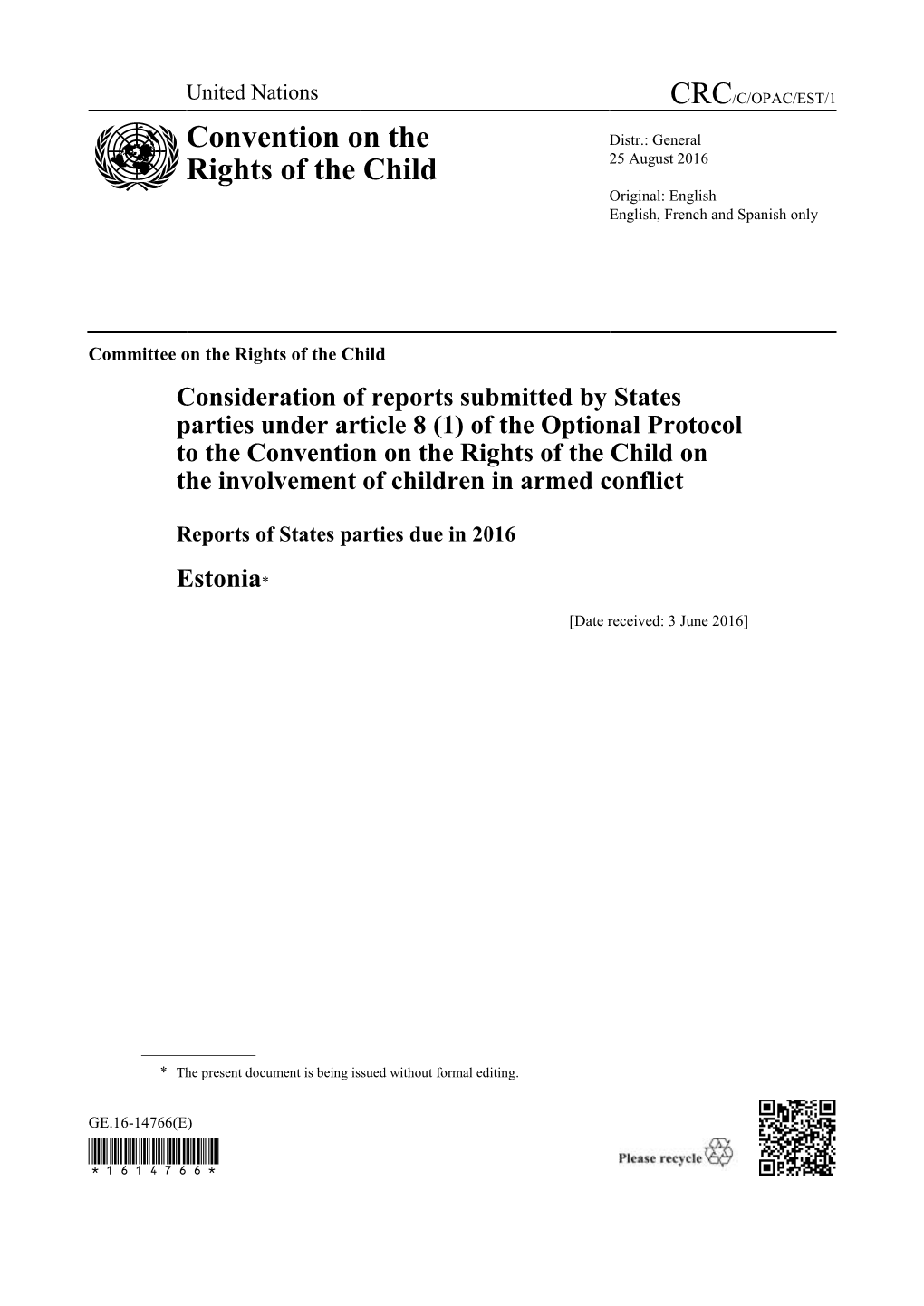 Of the Optional Protocol to the Convention on the Rights of the Child on the Involvement of Children in Armed Conflict