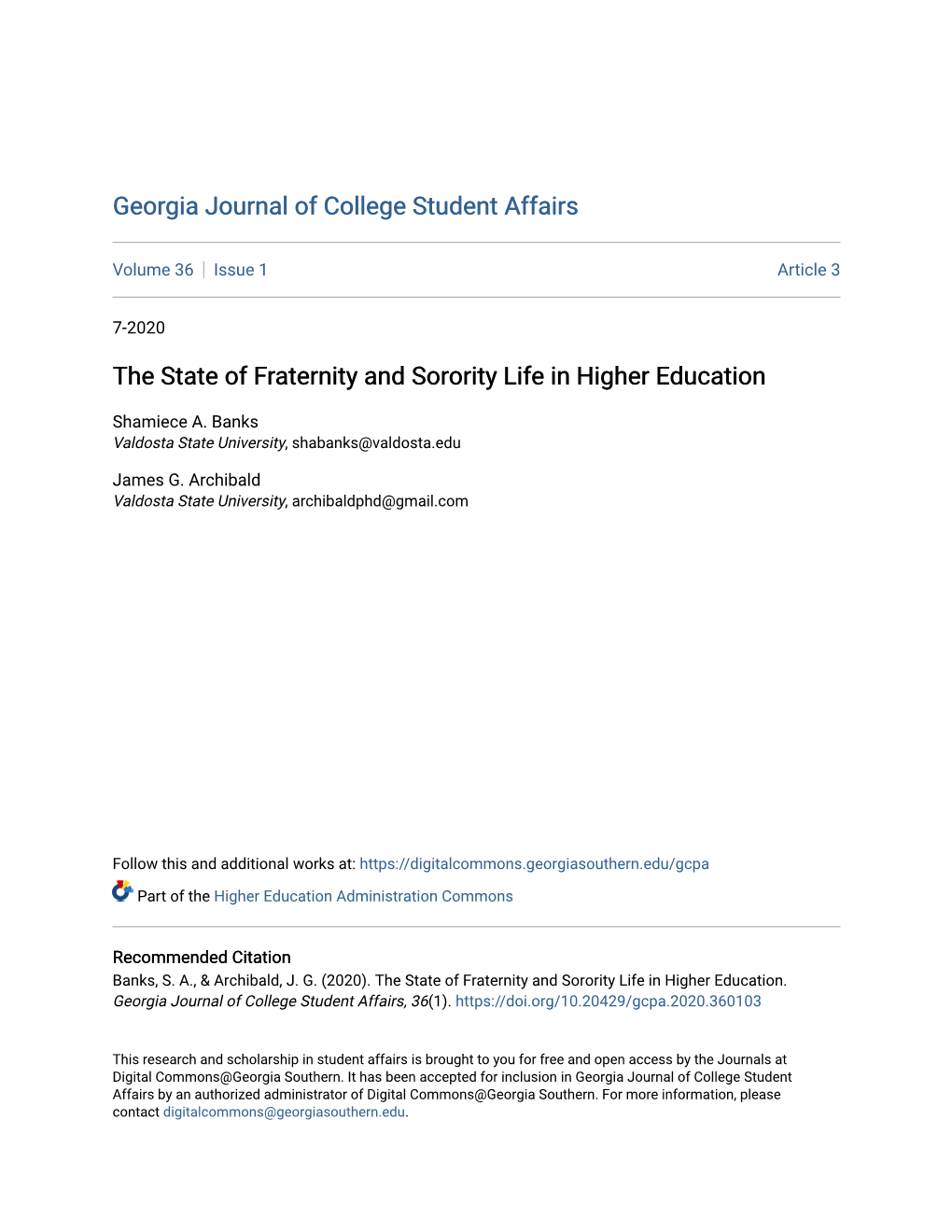 The State of Fraternity and Sorority Life in Higher Education