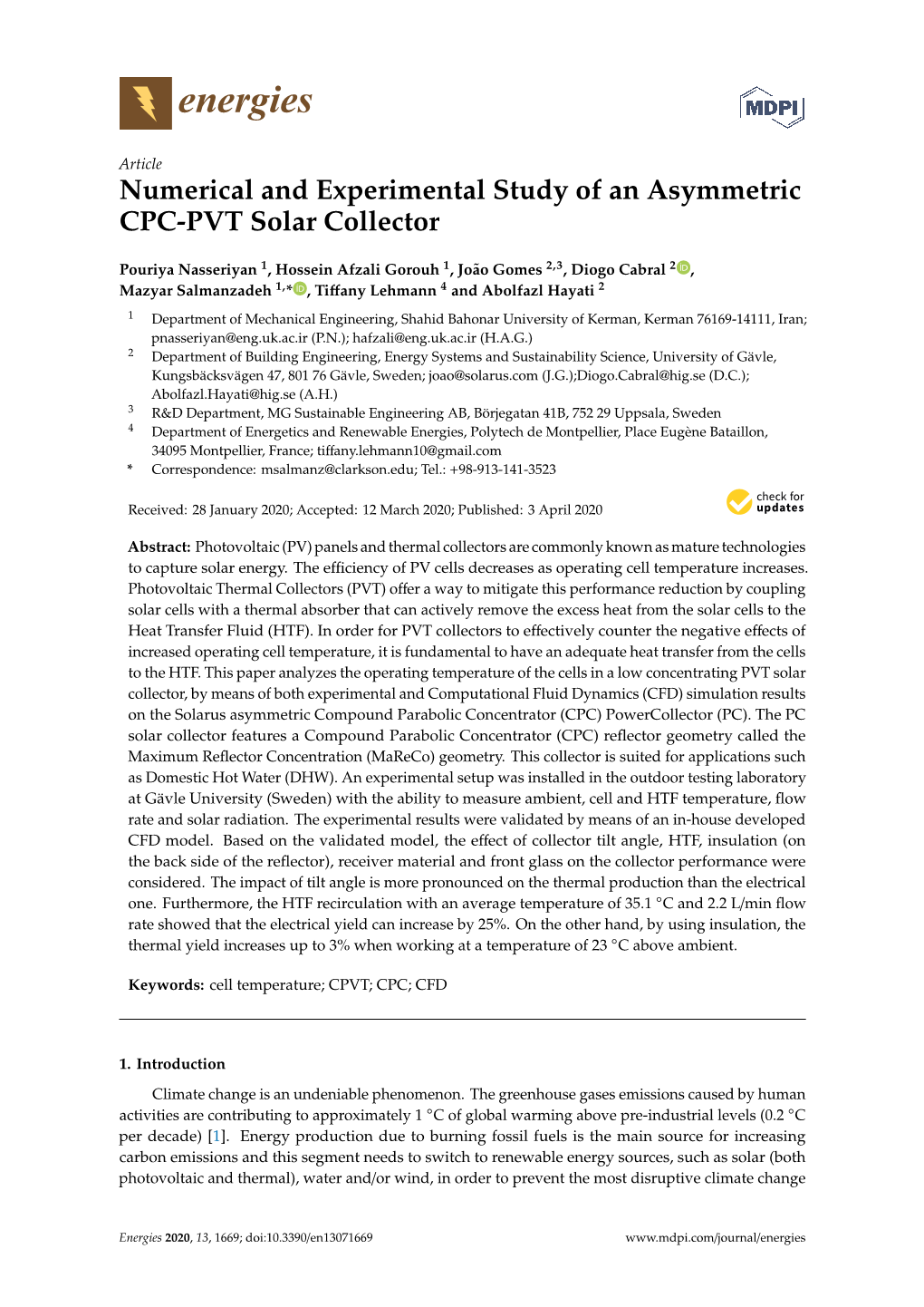 Numerical and Experimental Study of an Asymmetric CPC-PVT Solar Collector