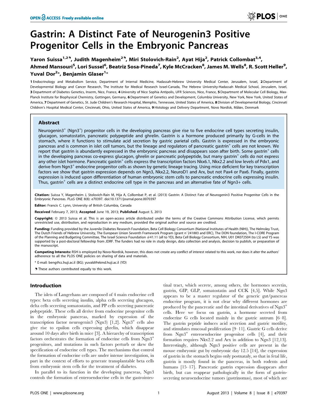 Gastrin: a Distinct Fate of Neurogenin3 Positive Progenitor Cells in the Embryonic Pancreas