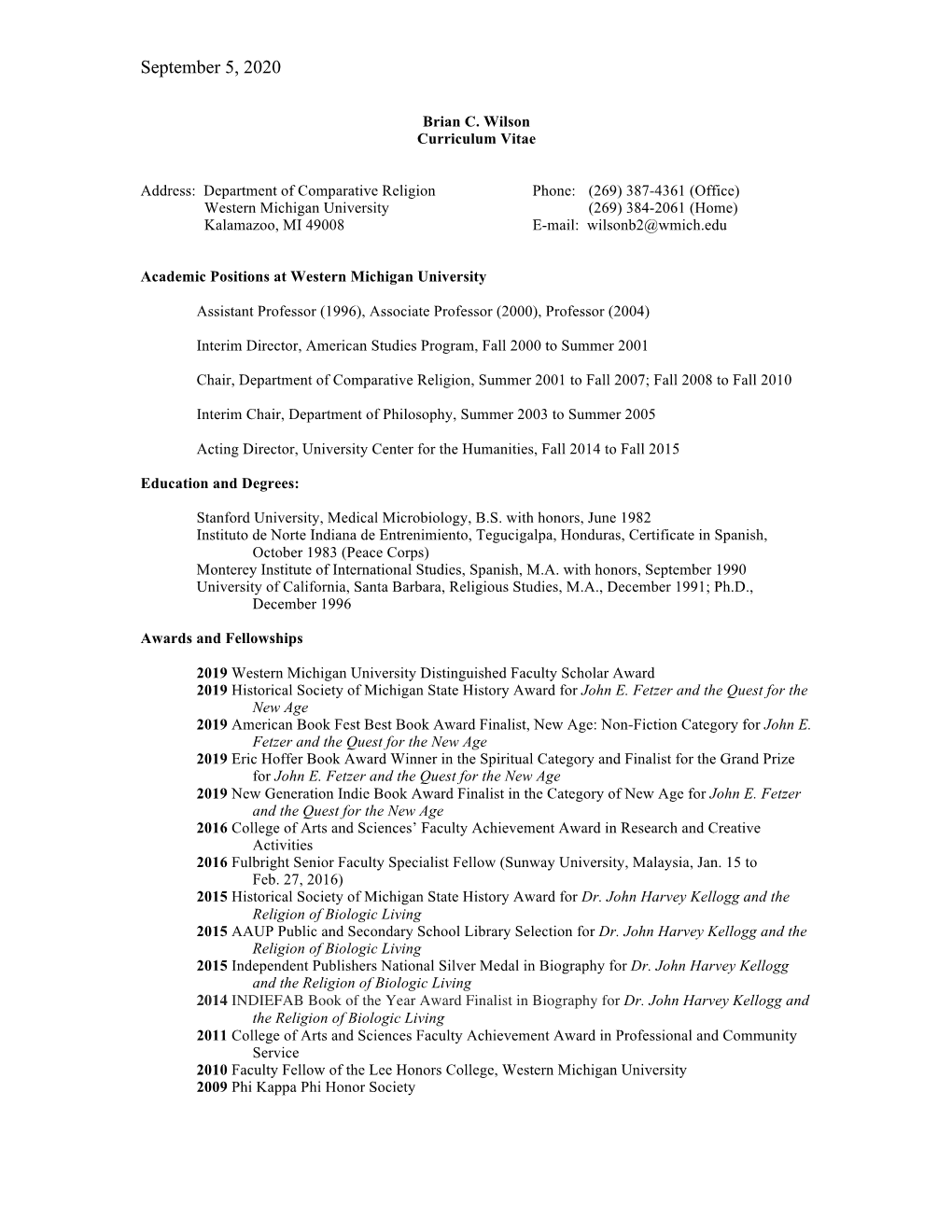 Professor Wilson's CV