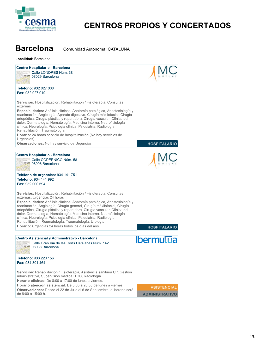 Barcelona CENTROS PROPIOS Y CONCERTADOS