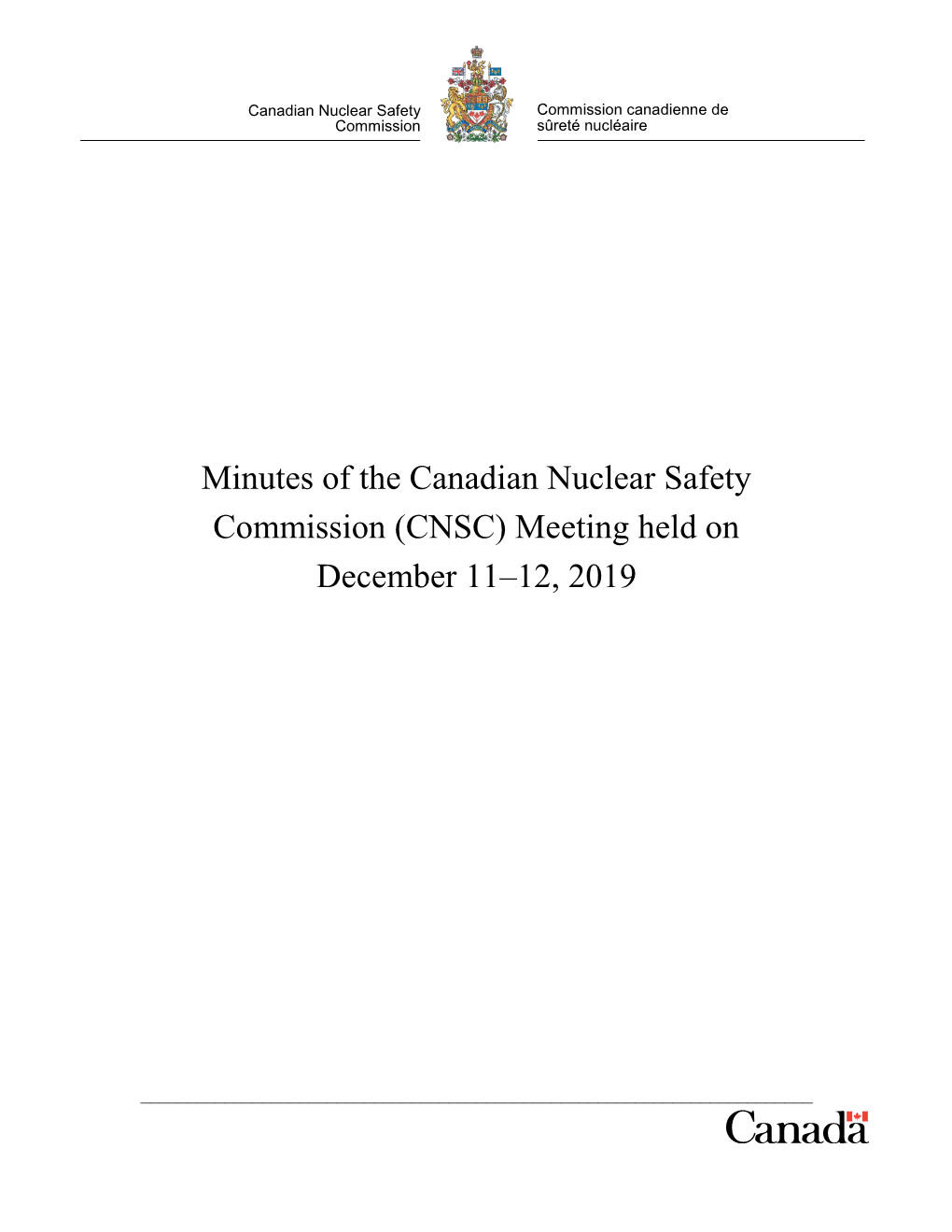 Minutes of the Canadian Nuclear Safety Commission (CNSC) Meeting Held on December 11–12, 2019