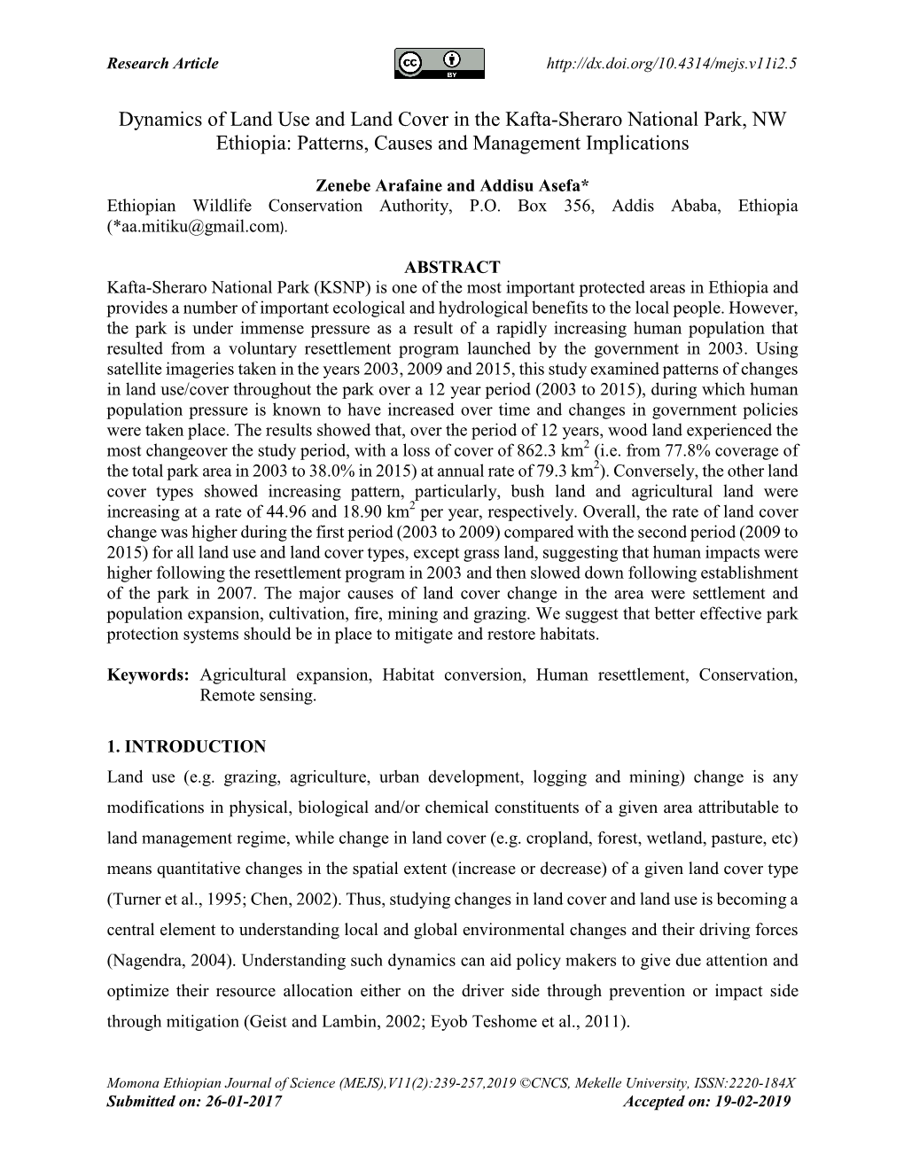 Dynamics of Land Use and Land Cover in the Kafta-Sheraro National Park, NW Ethiopia: Patterns, Causes and Management Implications