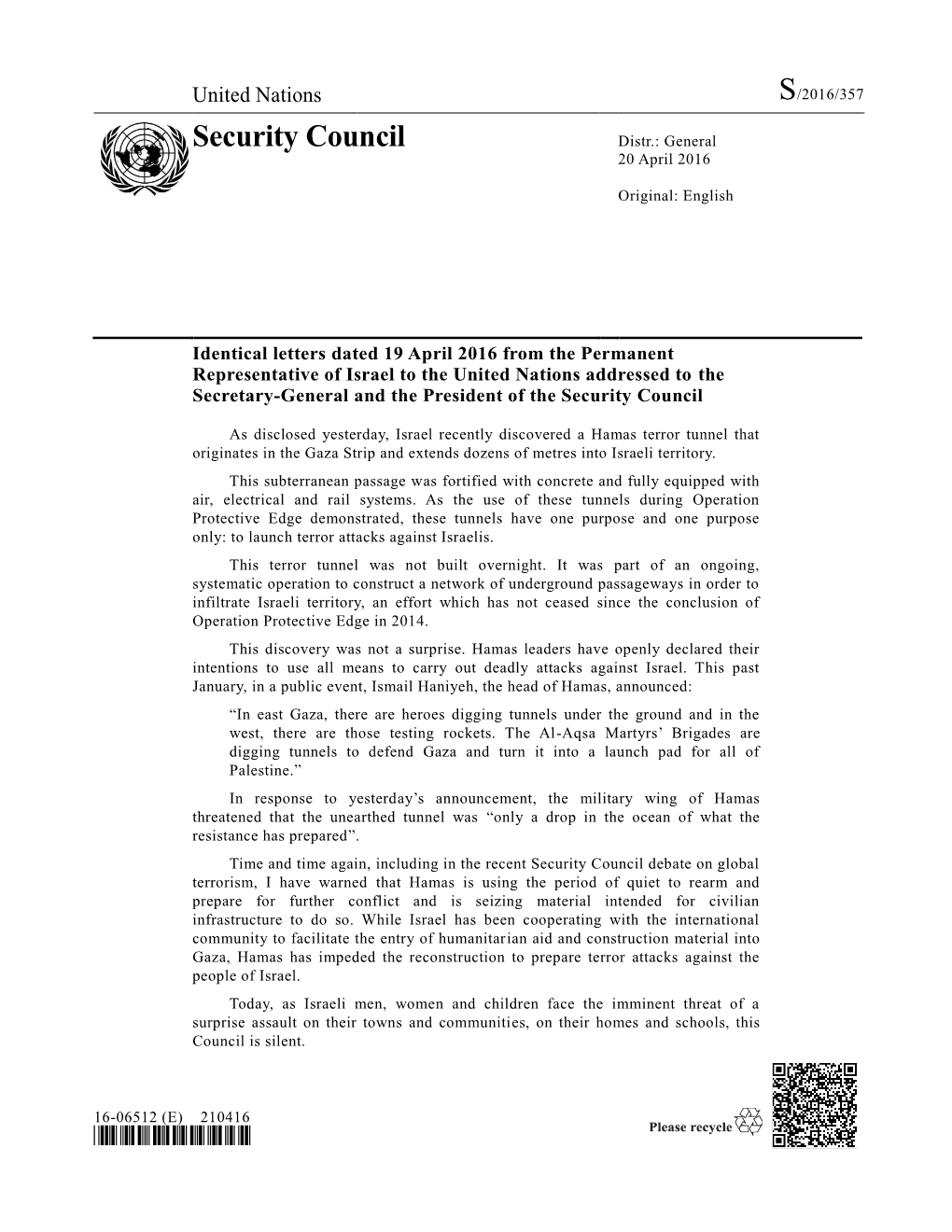 Security Council Distr.: General 20 April 2016