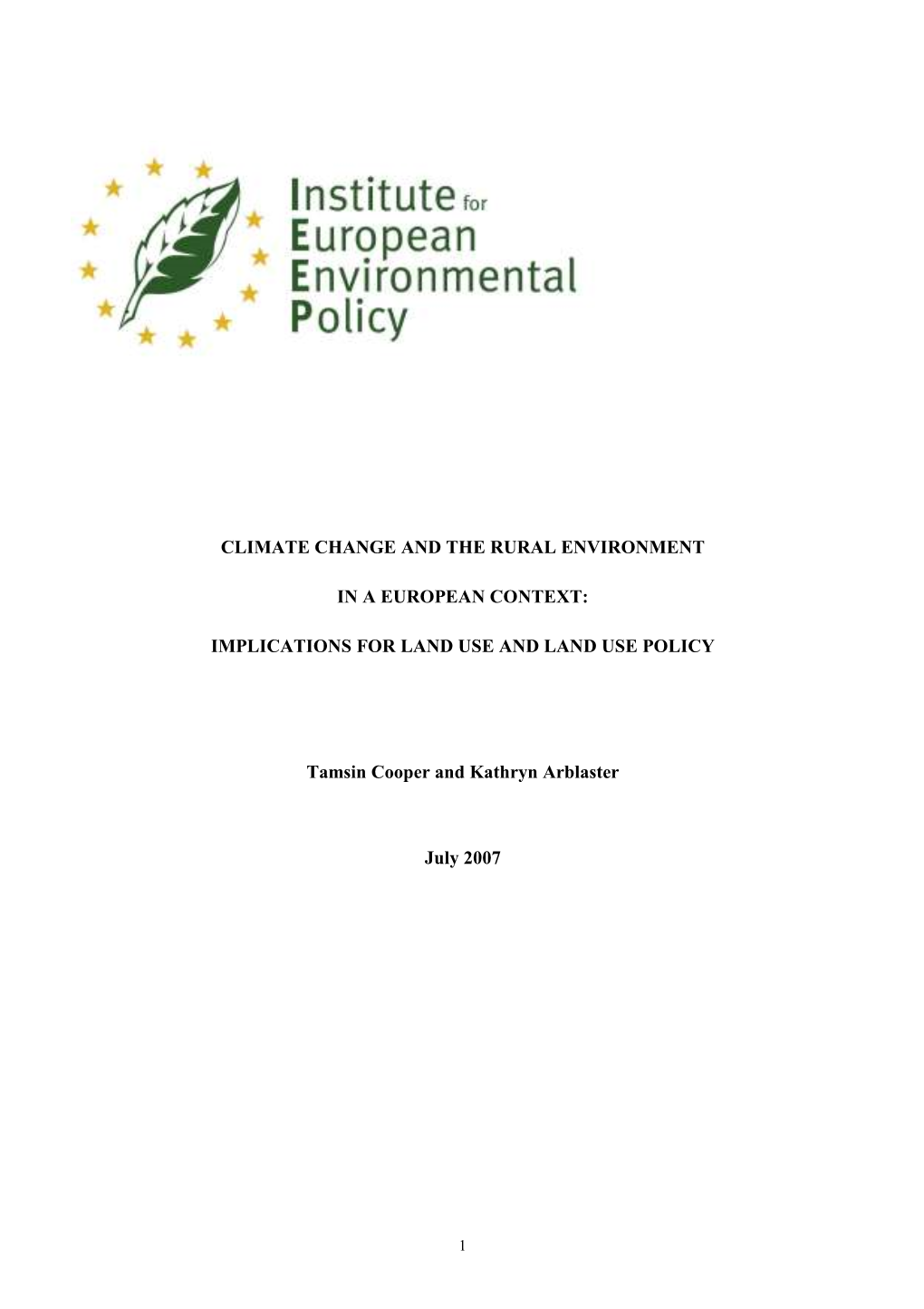 Climate Change and the Rural Environment in a European Context