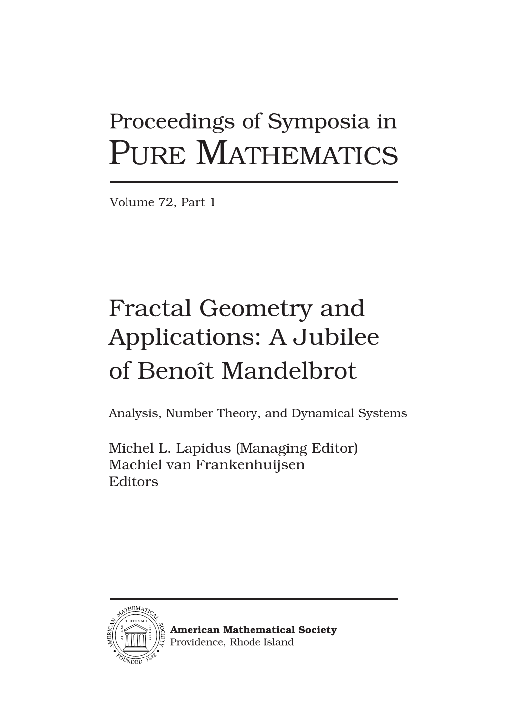 Proceedings of Symposia in PURE MATHEMATICS