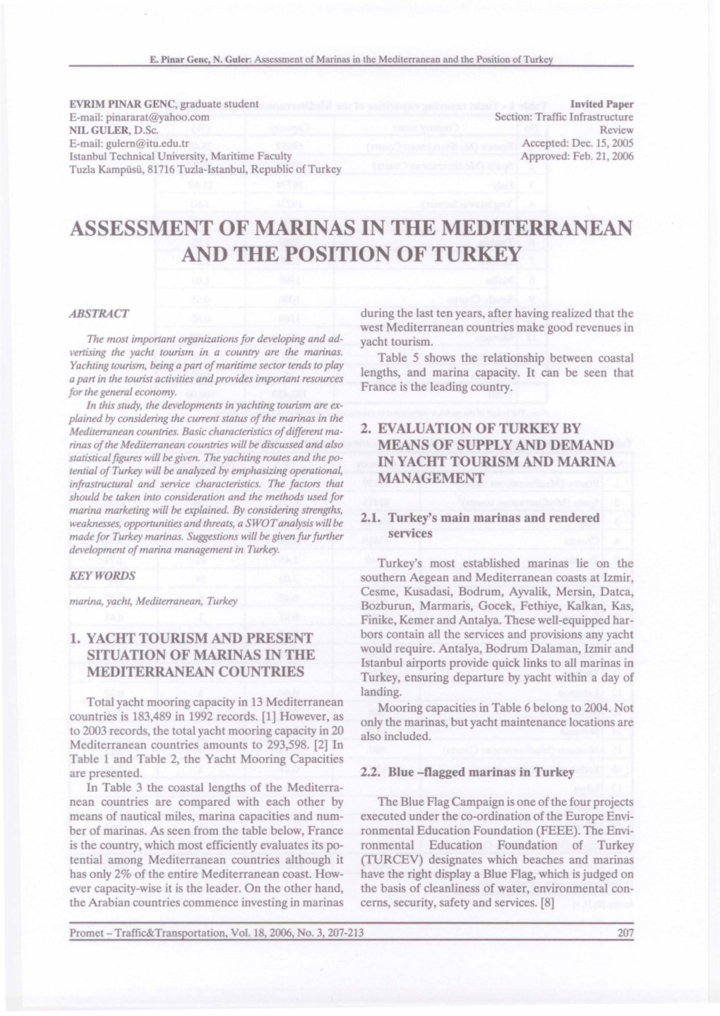 Assessment of Marinas in the Mediterranean and the Position of Turkey
