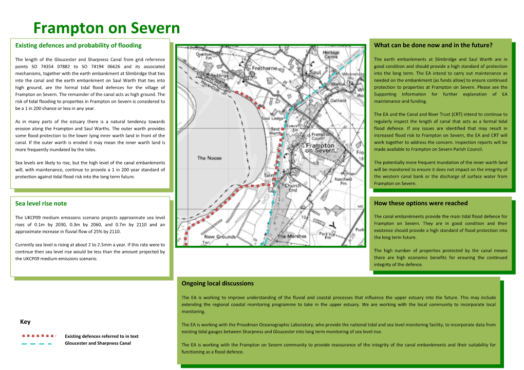 Frampton on Severn Existing Defences and Probability of Flooding What Can Be Done Now and in the Future?