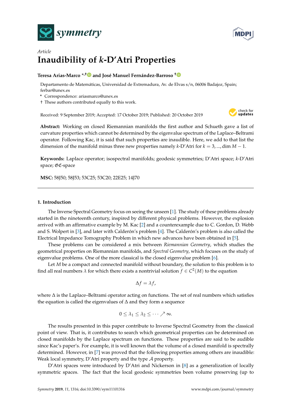 Inaudibility of K-D'atri Properties