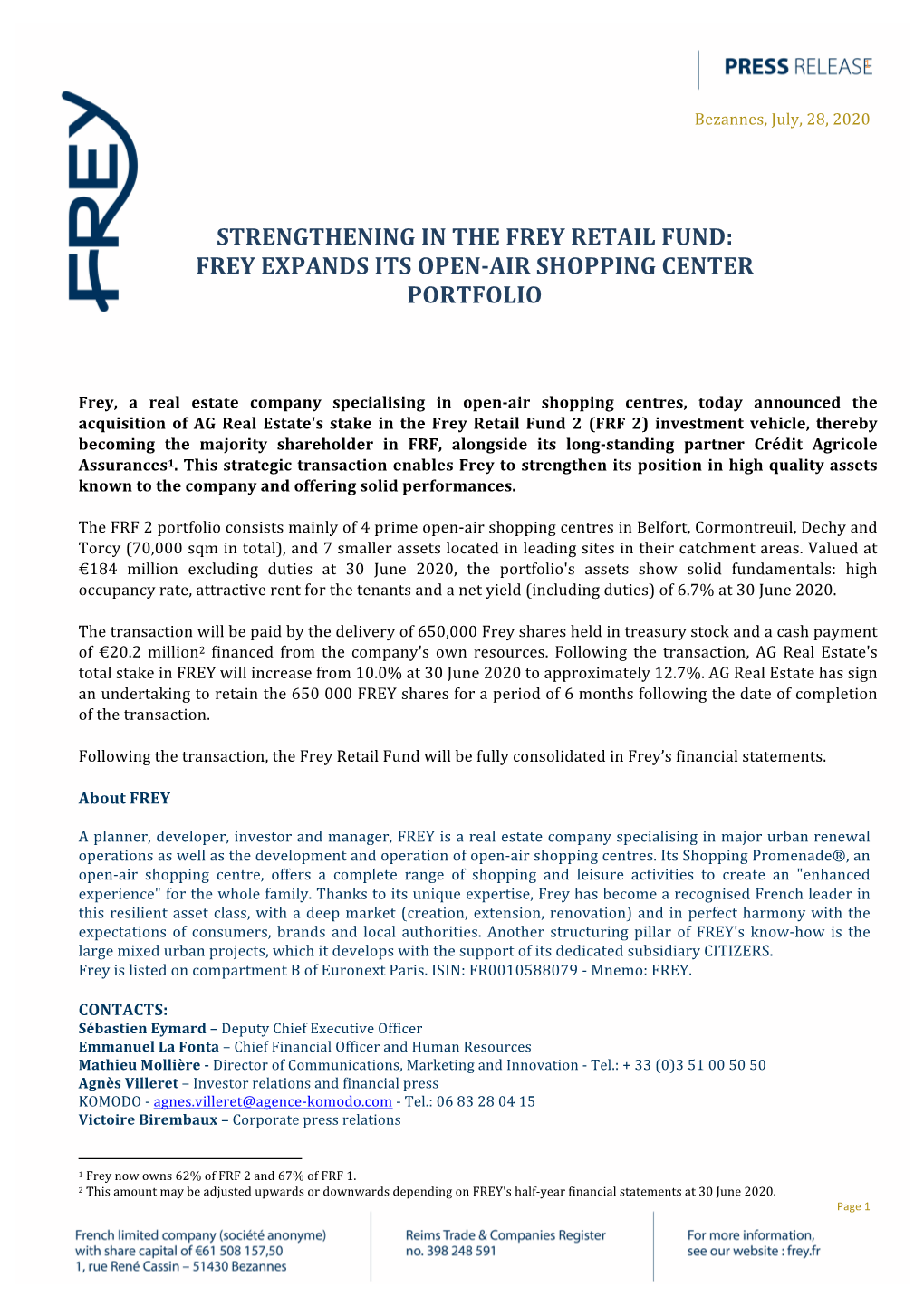 Strengthening in the Frey Retail Fund: Frey Expands Its Open-Air Shopping Center Portfolio