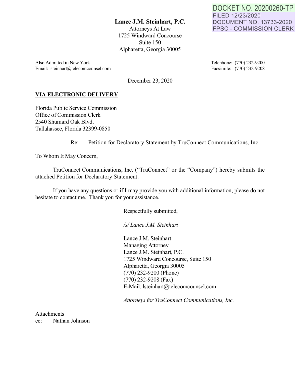 DOCKET NO. 20200260-TP FILED 12/23/2020 Lance J.M