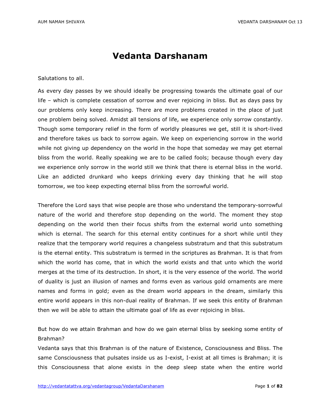 VEDANTA DARSHANAM Oct 13